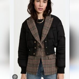 Veronica Beard Larkin Mixed Media Puffer Jacket Blazer Layered 4 Outerwear